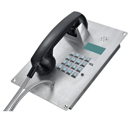 Kntech emergency phone with handset Analogue & IP  Flush mounted rugged  Stainless steel telephone with LCD