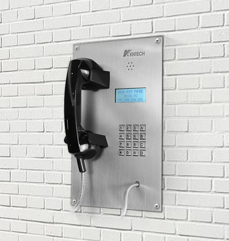 Kntech emergency phone with handset Analogue & IP  Flush mounted rugged  Stainless steel telephone with LCD