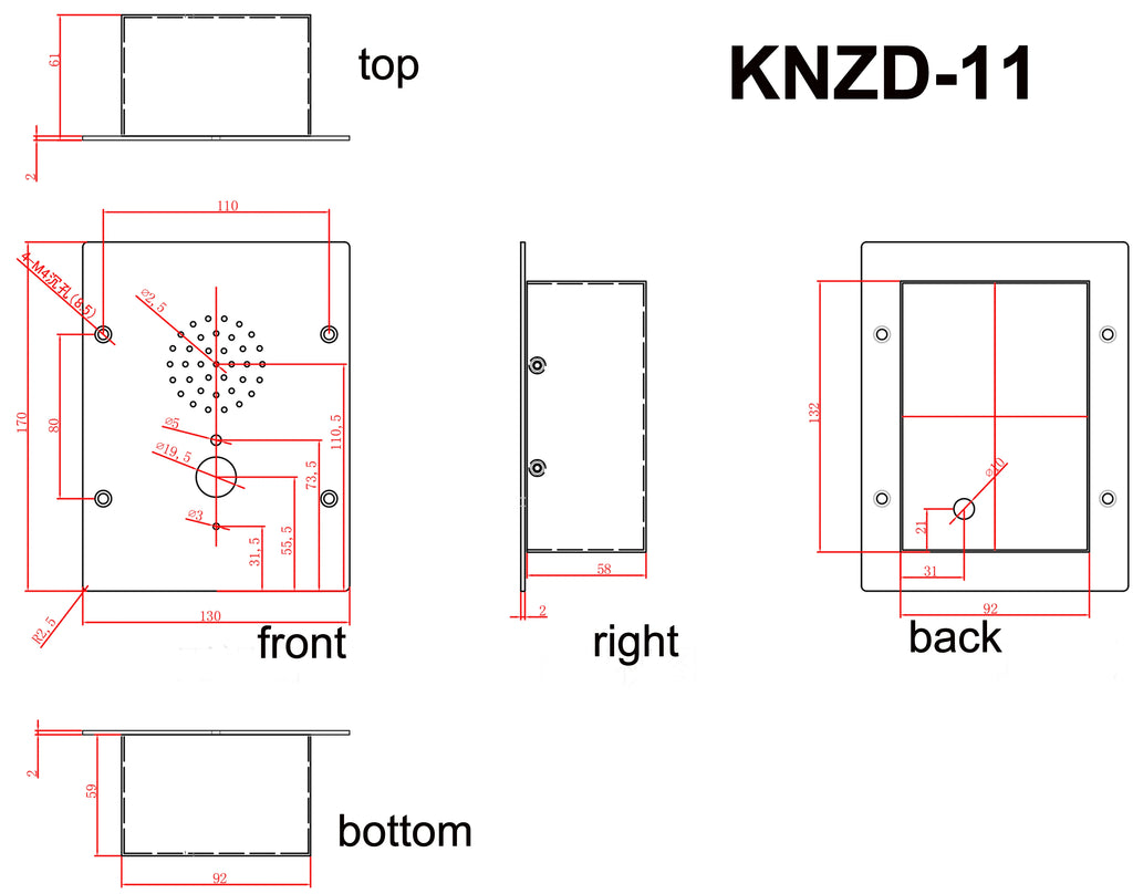 KNTECH Water Proof Stainless Steel Analogue IP Flush Mounted Intercom Railway Emergency Phone